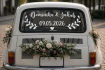 Naklejka na samochód- Imiona Pary Młodej i data | Dekoracja auta do ślubu 51204 - miniaturka 3