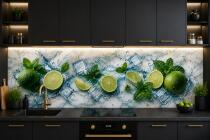 Nowoczesny Lacobel do kuchni- Limonki | Panel kuchenny owoce na marmurze 76020 - miniaturka 1