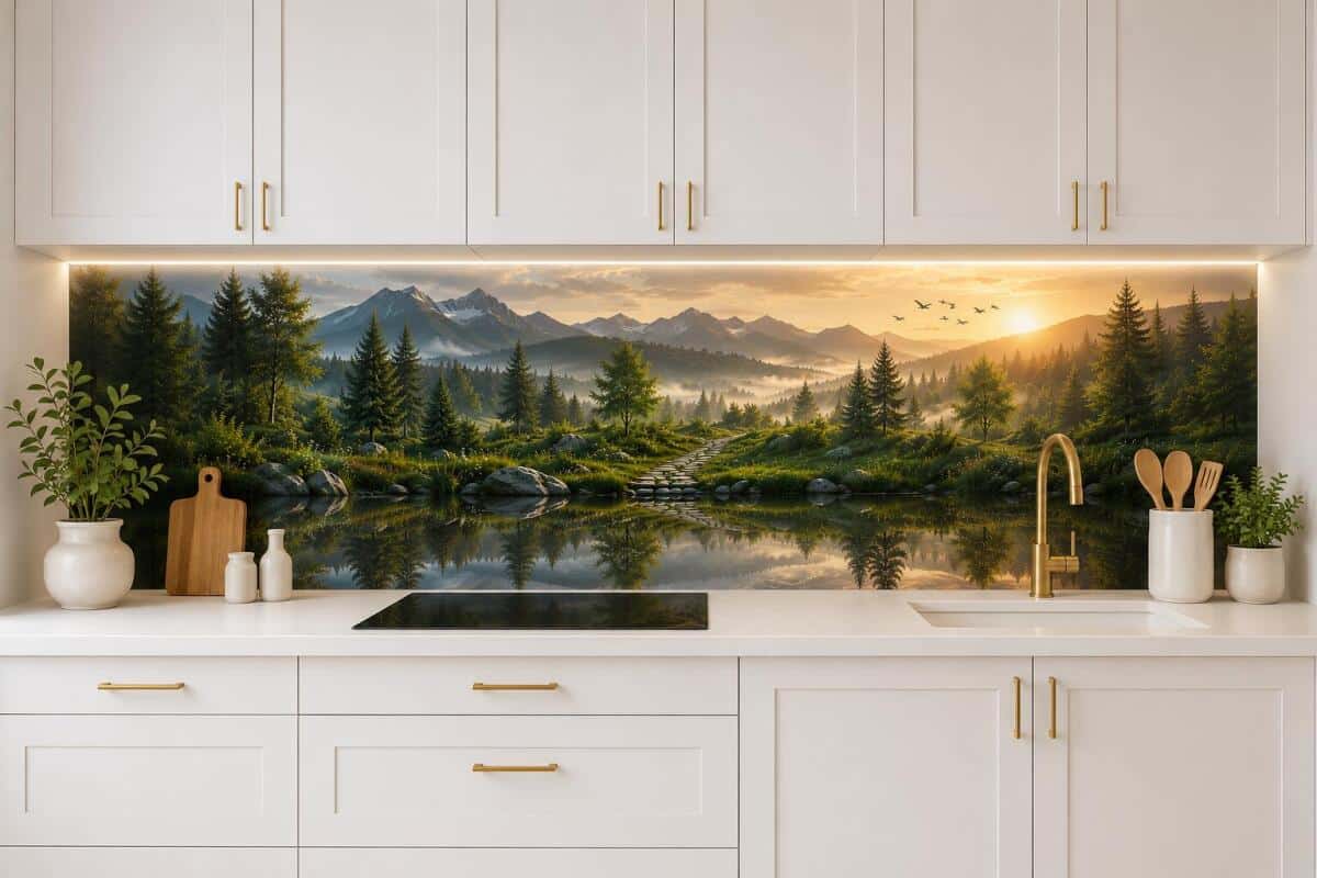 Panel nad blat kuchenny Natura – Jezioro, góry i leśny pejzaż 76026