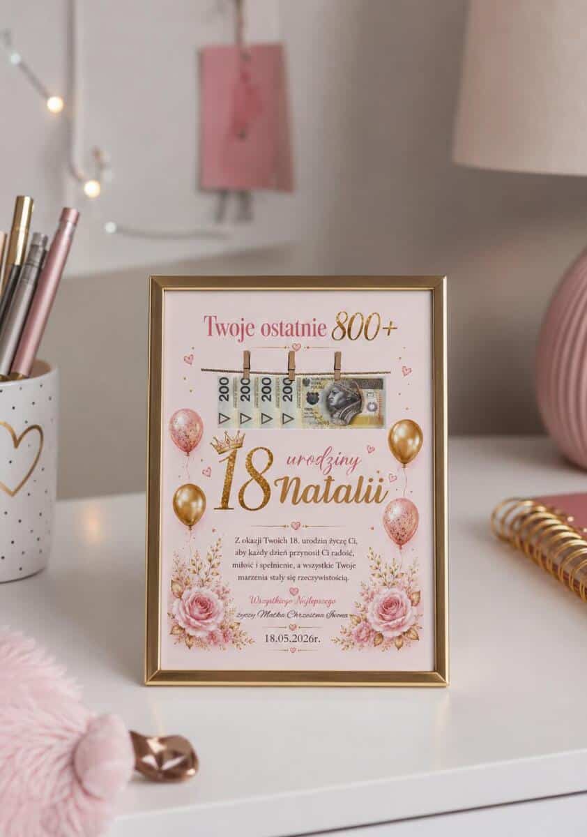 Prezent na 18 urodziny- Plakat z miejscem na pieniądze | Personalizowana Kartka na osiemnastkę 31001 - zdjęcie 2