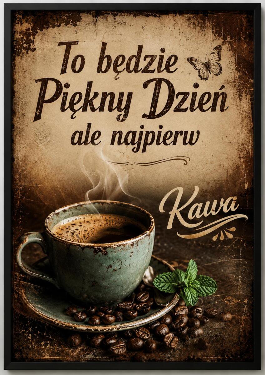 Plakat do kuchni, kawiarni- To będzie piękny dzień, ale najpierw Kawa | Obraz w stylu vintage 76010