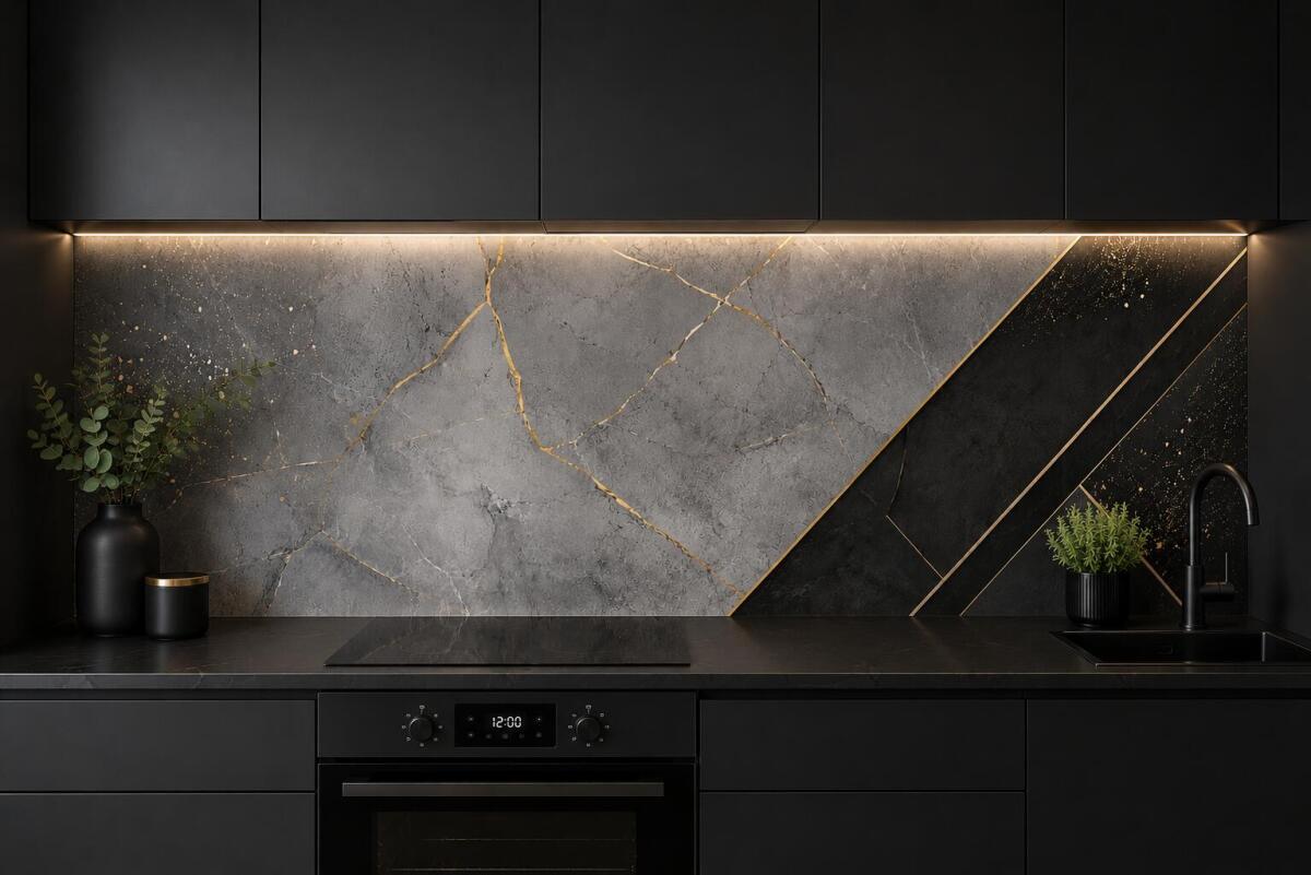 Panel Kuchenny Modern- Szary Marmur i złoto | Elegancki Panel między szafki do kuchni Glamour 76032 - zdjęcie 2
