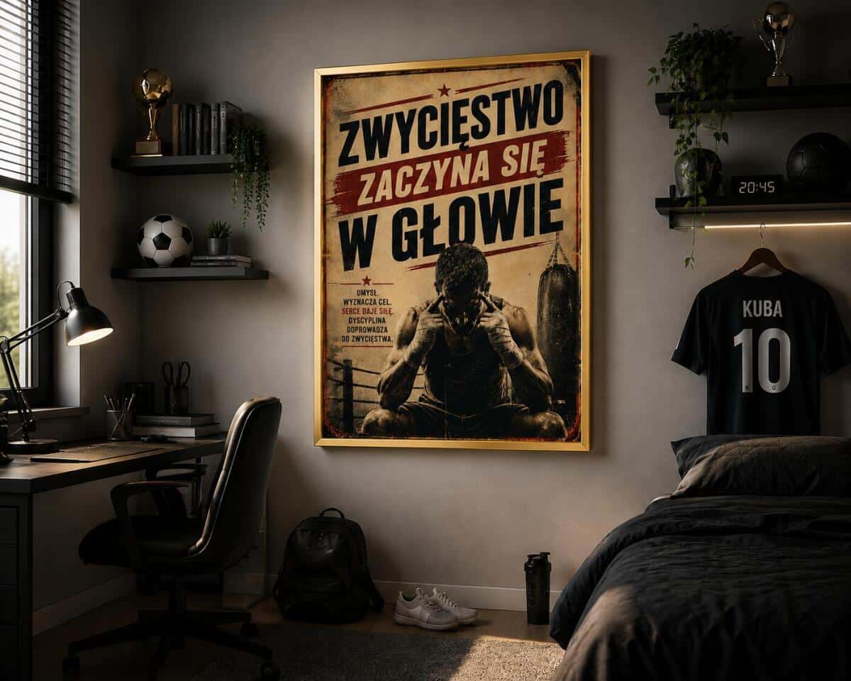 Plakat motywacyjny w stylu Retro | Obraz sportowy- Bokser | Zwycięstwo zaczyna się w głowie 76002 - zdjęcie 3
