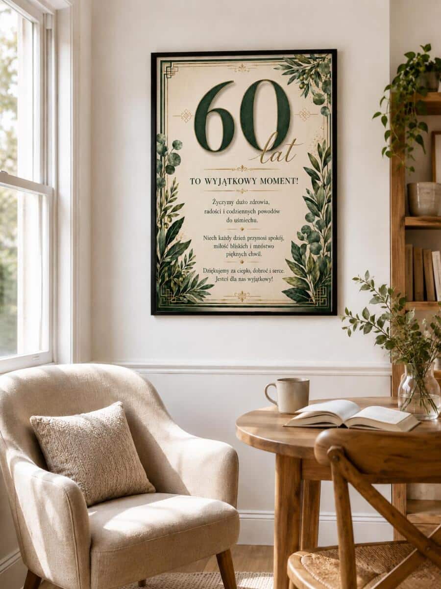 Plakat na 60-tkę dla mężczyzny - Eleganckie życzenia | Prezent na 60 urodziny 31023 - zdjęcie 4