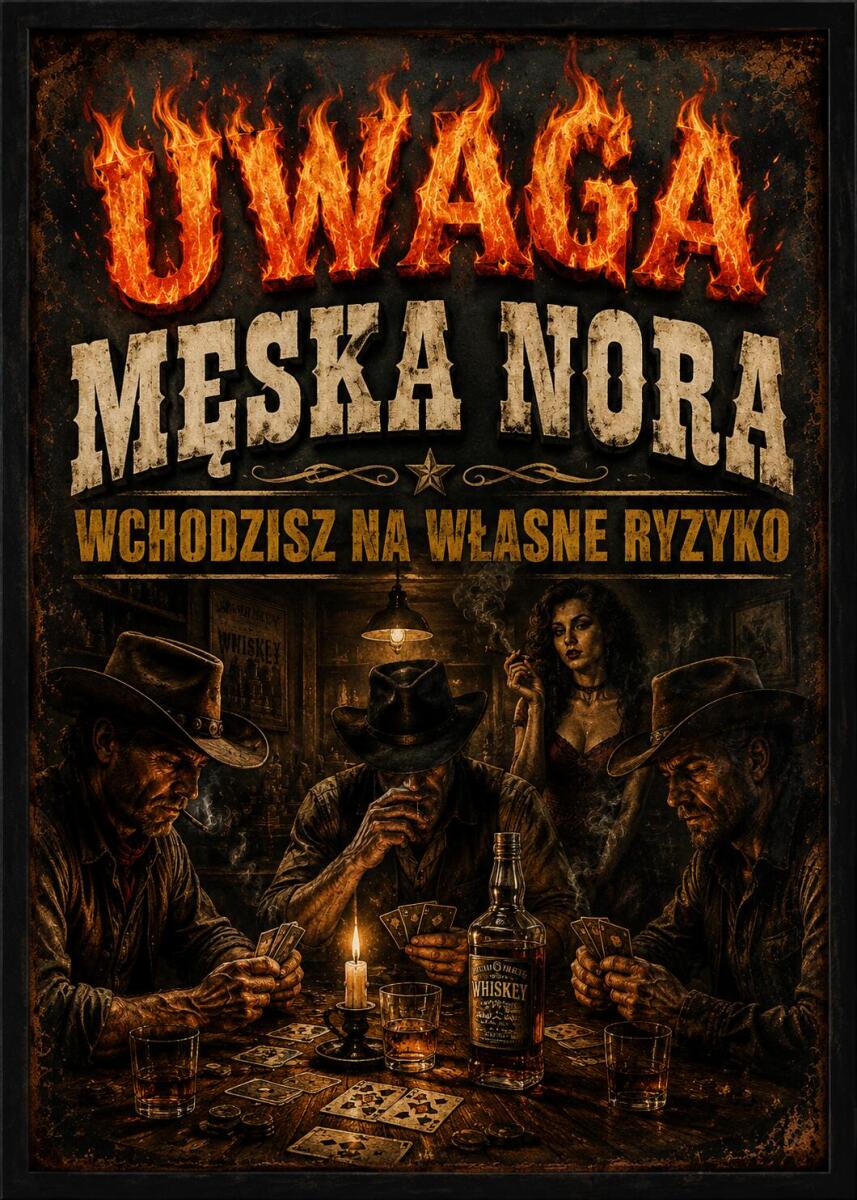 Plakat Western Vintage- Uwaga Męska Nora | Dekoracja do garażu, baru 76091 - zdjęcie 3