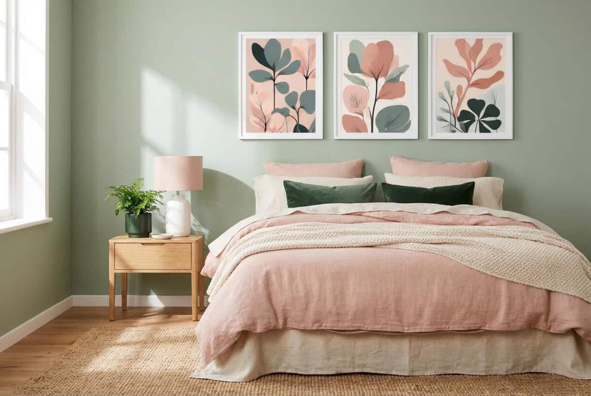 Zestaw 3 Plakatów Botanicznych Japandi | Pastelowe Liście Modern Organic do Salonu 42255 - zdjęcie 4