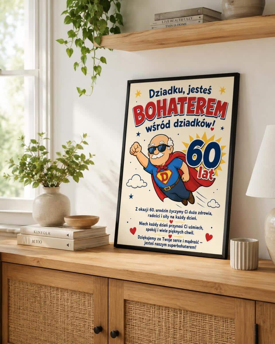 Plakat na 60-tkę dla dziadka - Super dziadek | Prezent na 60 urodziny z życzeniami 31020 - zdjęcie 4
