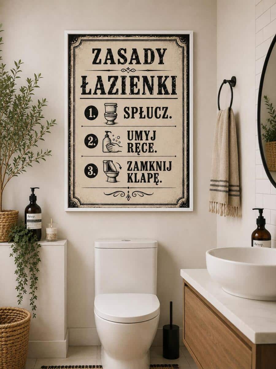 Plakat do WC w stylu Retro- Zasady Łazienki 76079 - zdjęcie 4