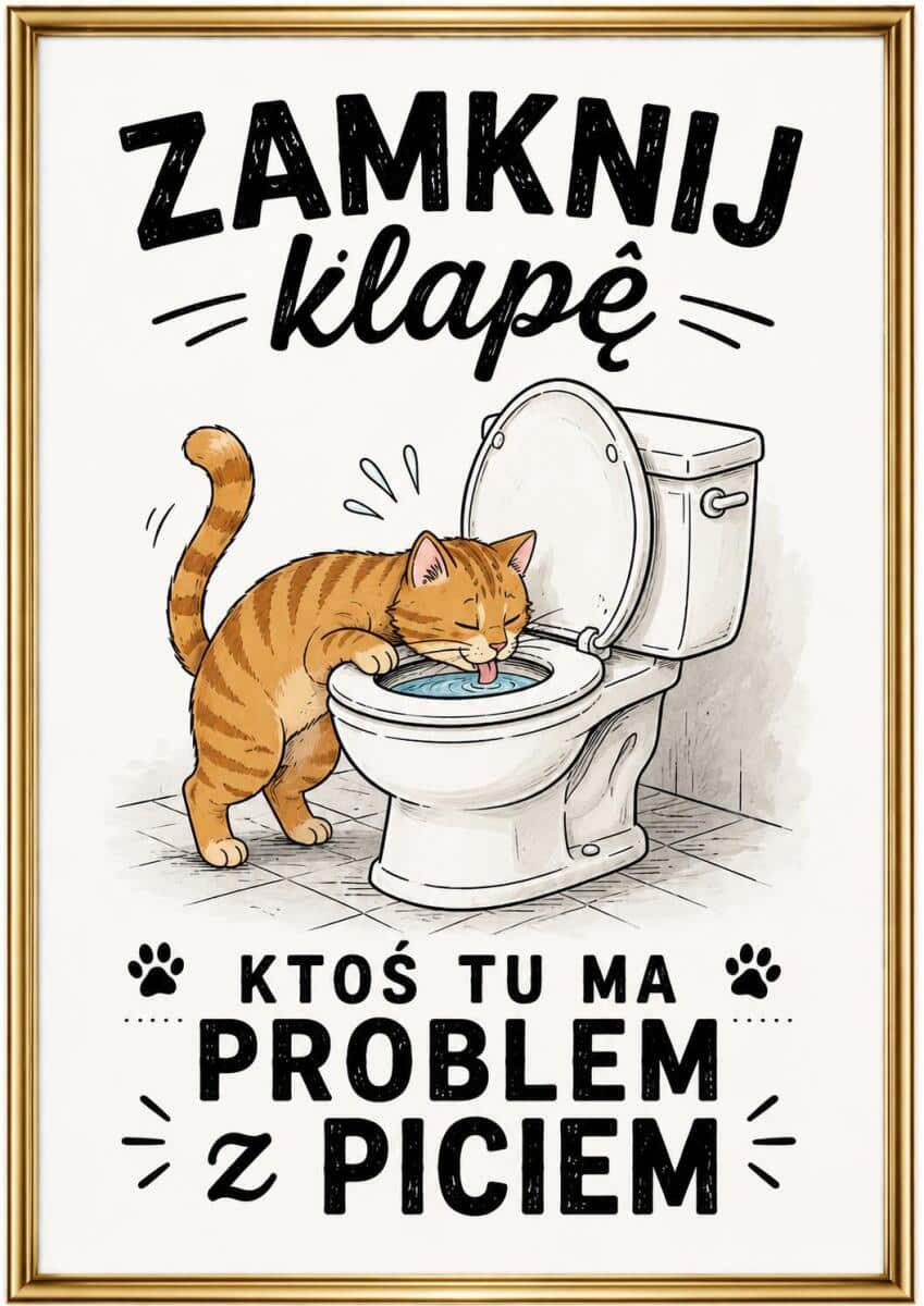 Śmieszny Plakat z Kotem do Łazienki | Obraz do WC- Zamknij Klapę | Oryginalna Ozdoba do toalety 76078 - zdjęcie 4
