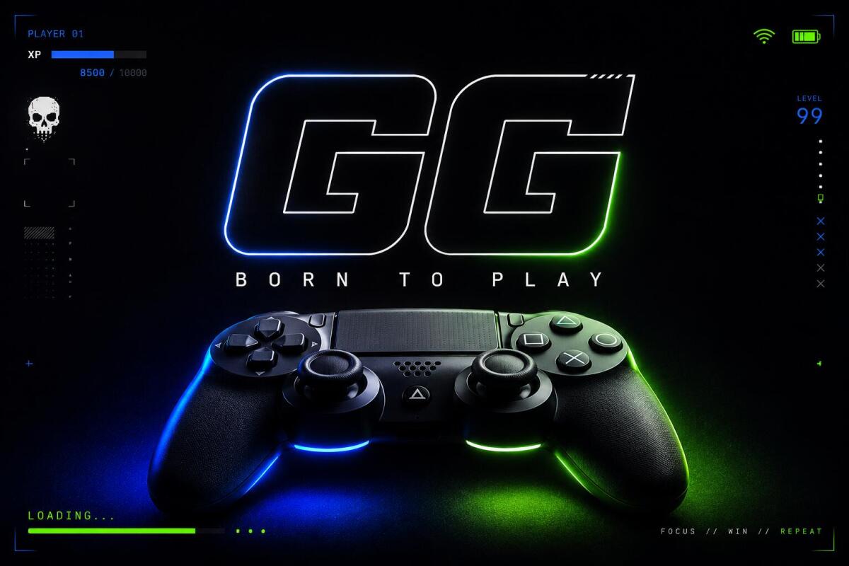 Fototapeta Gamingowa GG Born To Play i Neonowy Pad | Tapeta dla Gracza, do pokoju nastolatka 76110 - zdjęcie 3