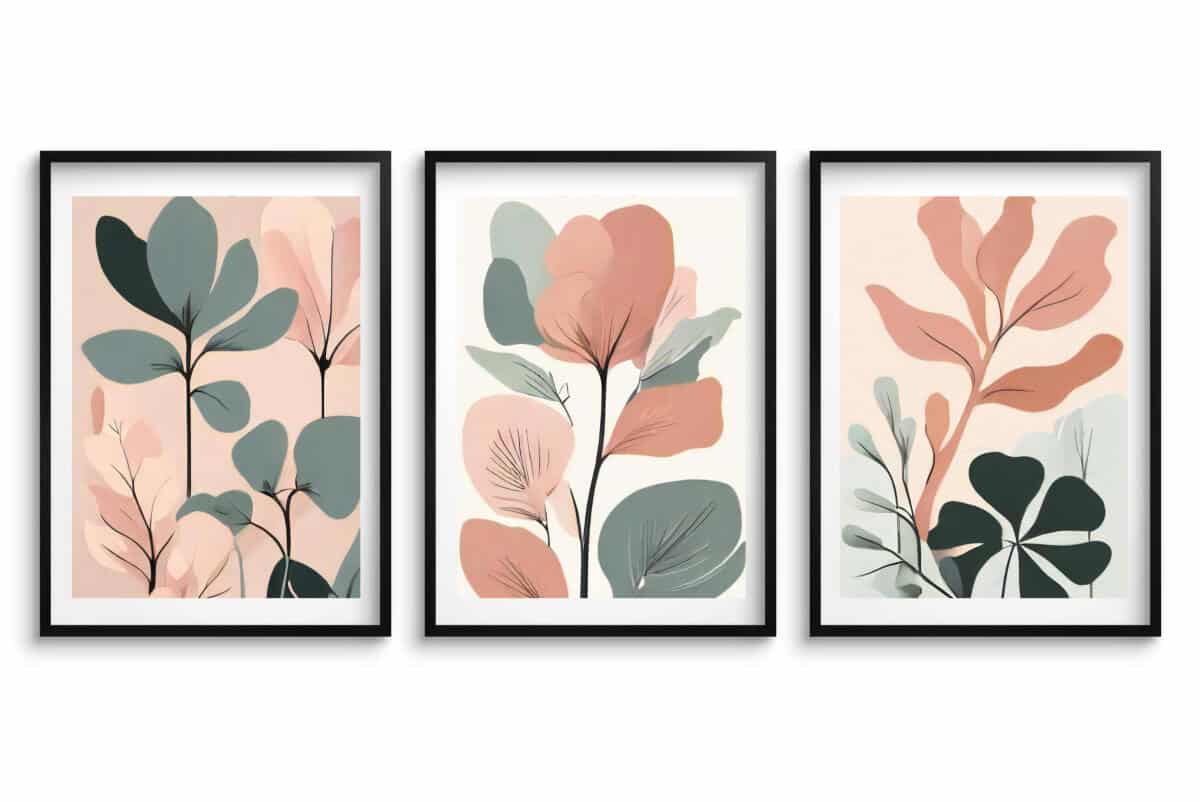Zestaw 3 Plakatów Botanicznych Japandi | Pastelowe Liście Modern Organic do Salonu 42255 - zdjęcie 5