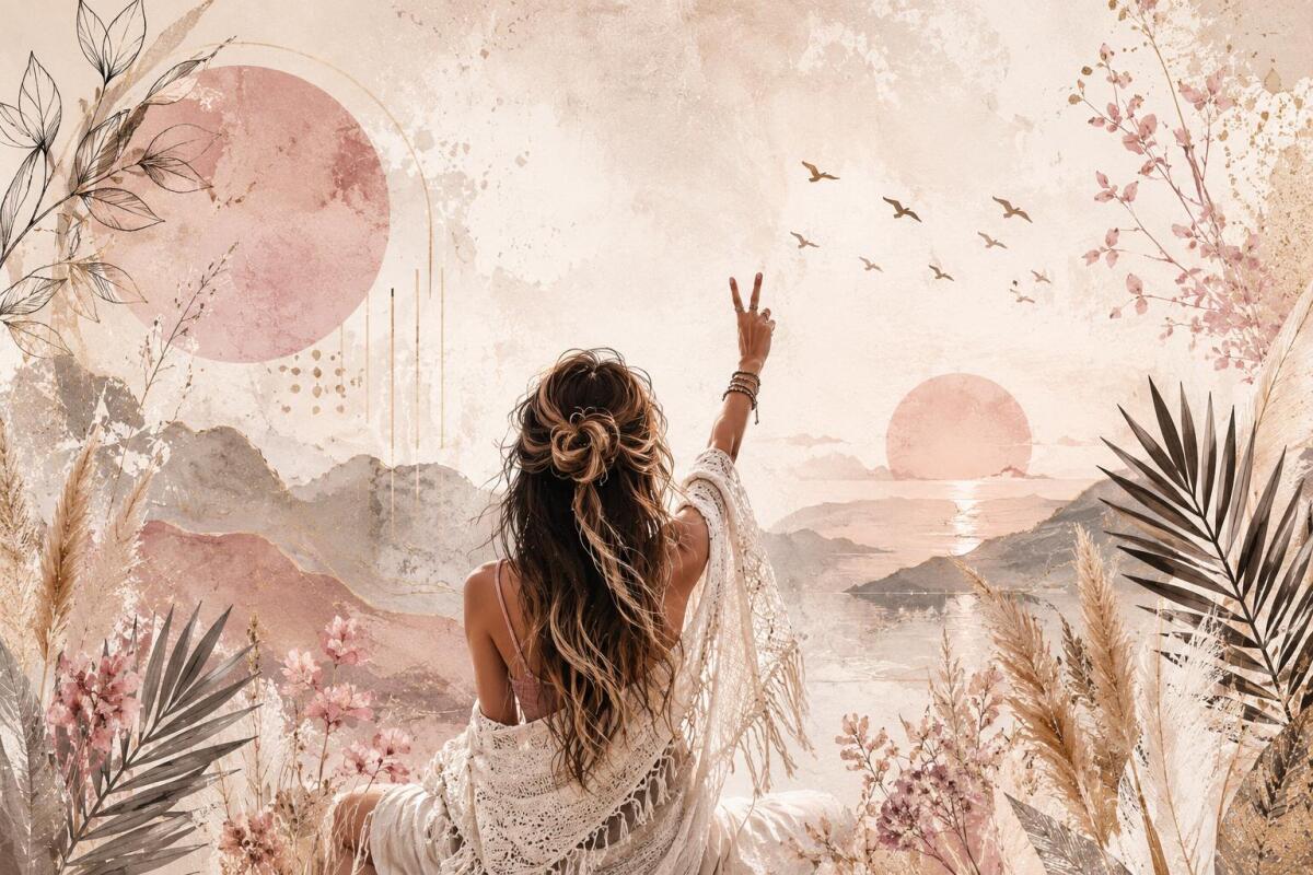 Pastelowa Fototapeta do pokoju nastolatki w odcieniach różu i beżu | Boho Aesthetic, Coachella Style 76062 - zdjęcie 3