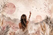 Pastelowa Fototapeta do pokoju nastolatki w odcieniach różu i beżu | Boho Aesthetic, Coachella Style 76062 - miniaturka 3