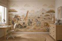 Fototapeta Safari dla Dzieci – Zwierzęta Afryki w Stylu Boho | Beżowa Dekoracja do dziecięcego pokoju 76066 - miniaturka 1