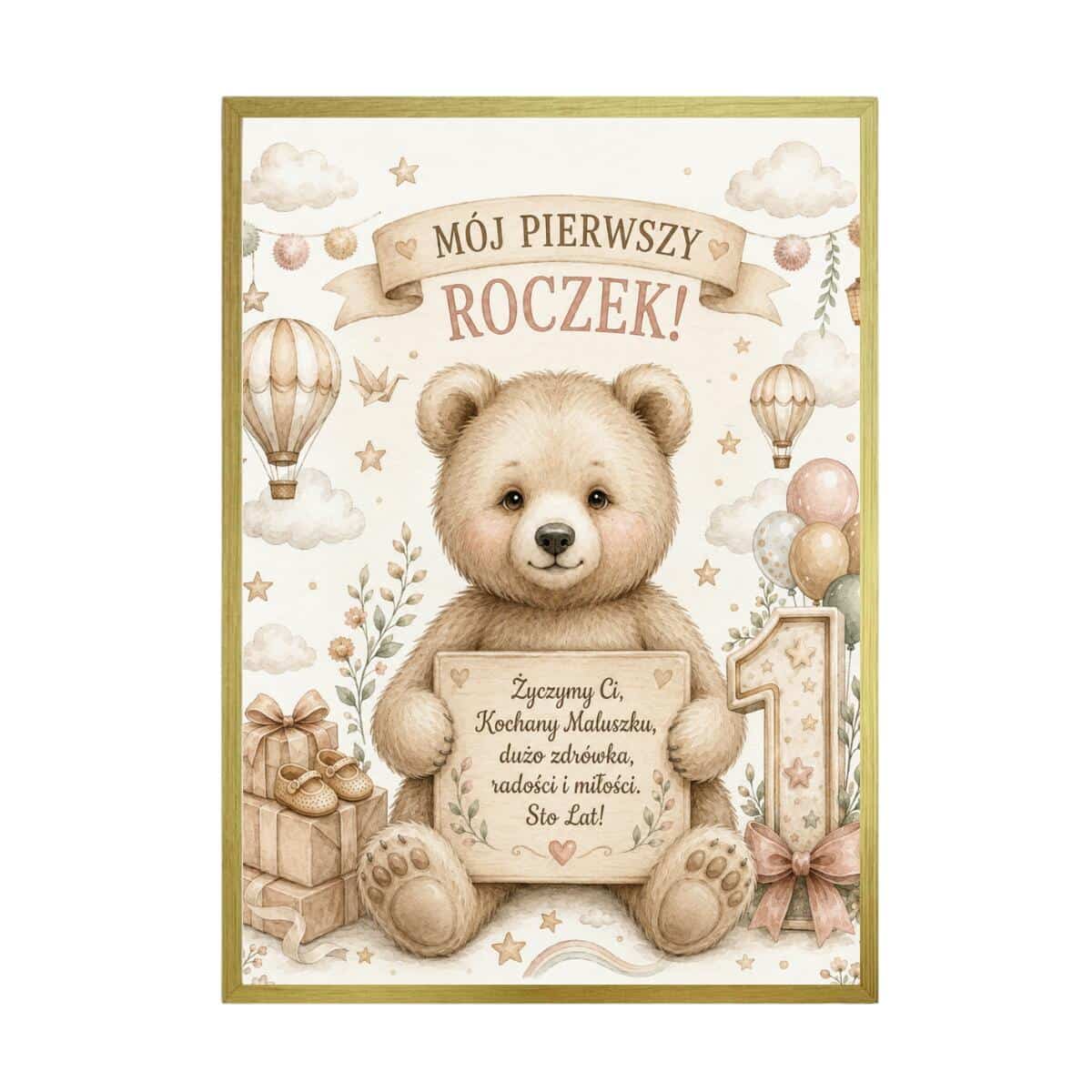 Plakat na roczek z misiem | Prezent dla dziecka na 1 urodziny  31008 - zdjęcie 6