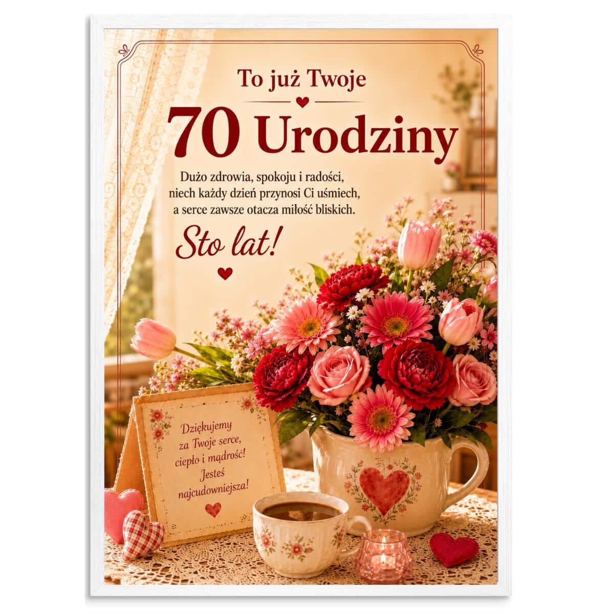 Plakat na 70 urodziny z życzeniami - Kwiaty | Prezent na 70-tkę 31016