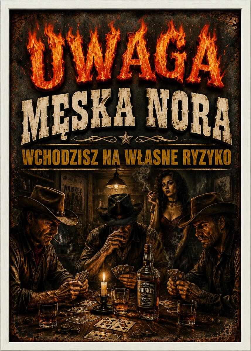 Plakat Western Vintage- Uwaga Męska Nora | Dekoracja do garażu, baru 76091 - zdjęcie 4