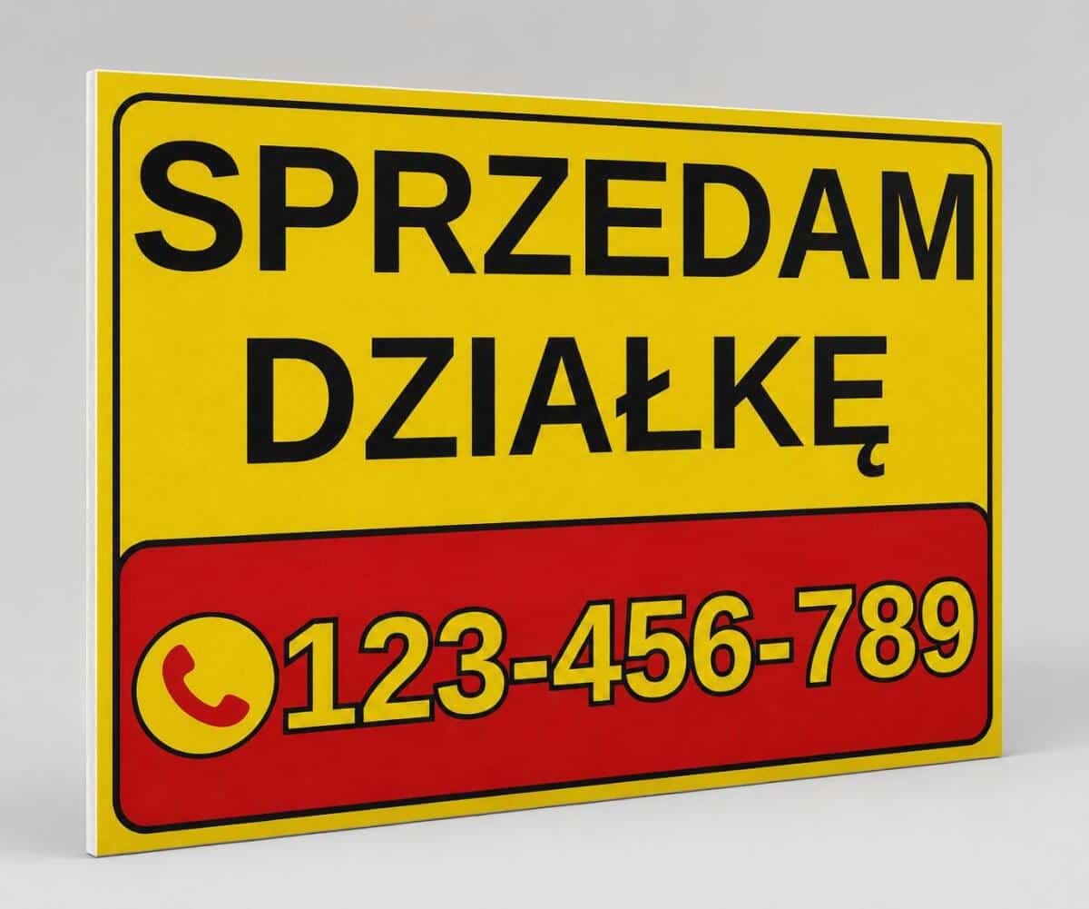 Tablica ogłoszeniowa, informacyjna | PCV | Szyld SPRZEDAM DZIAŁKĘ + numer telefonu - zdjęcie 6