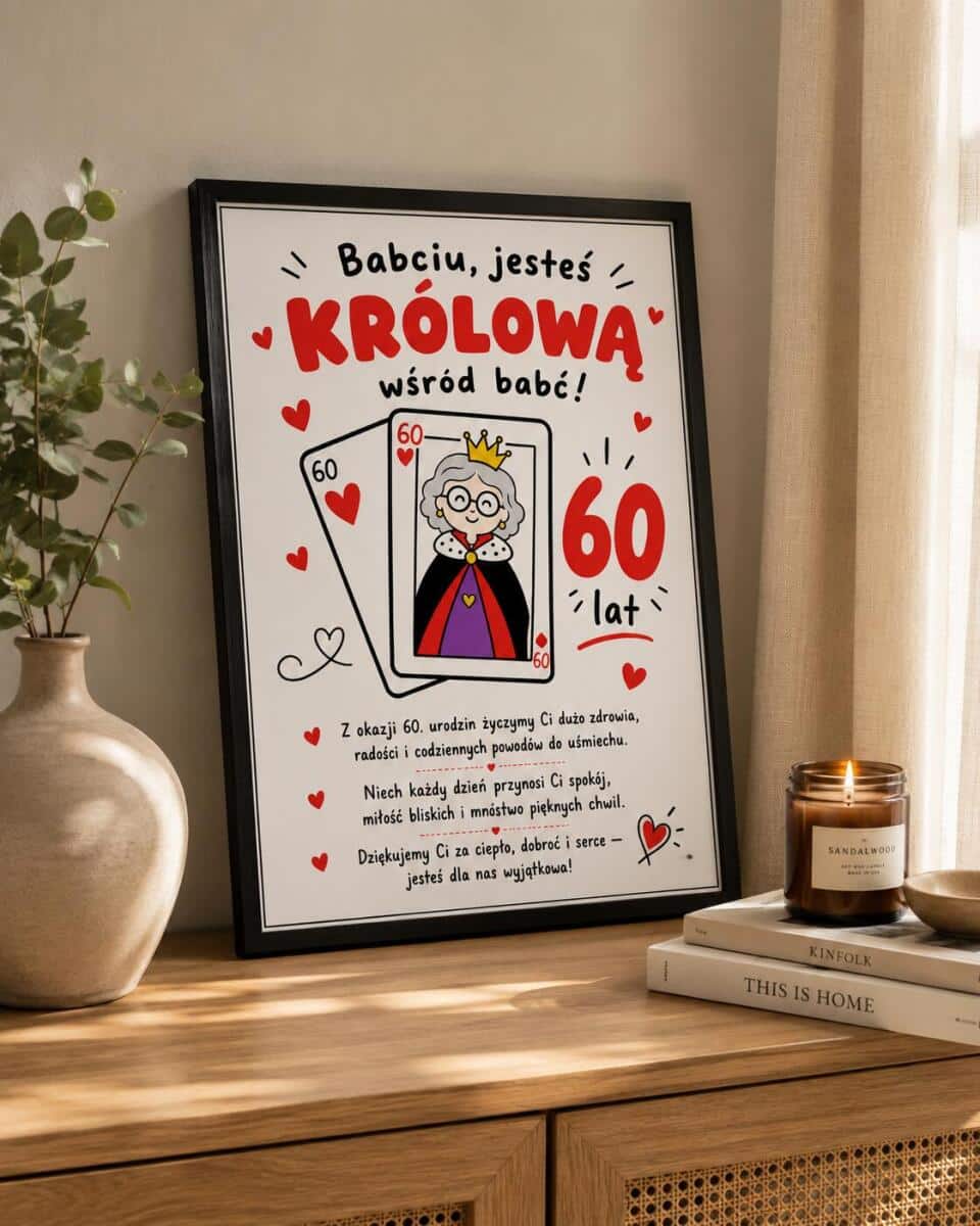 Plakat z życzeniami dla babci - 60 lat | Pamiątka urodzinowa 31021 - zdjęcie 3