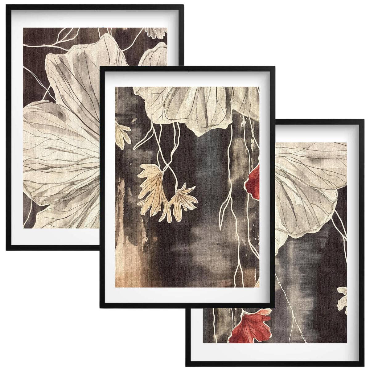 Eleganckie Plakaty z kwiatami- Beżowe Maki |Zestaw Obrazów w stylu Vintage 42250