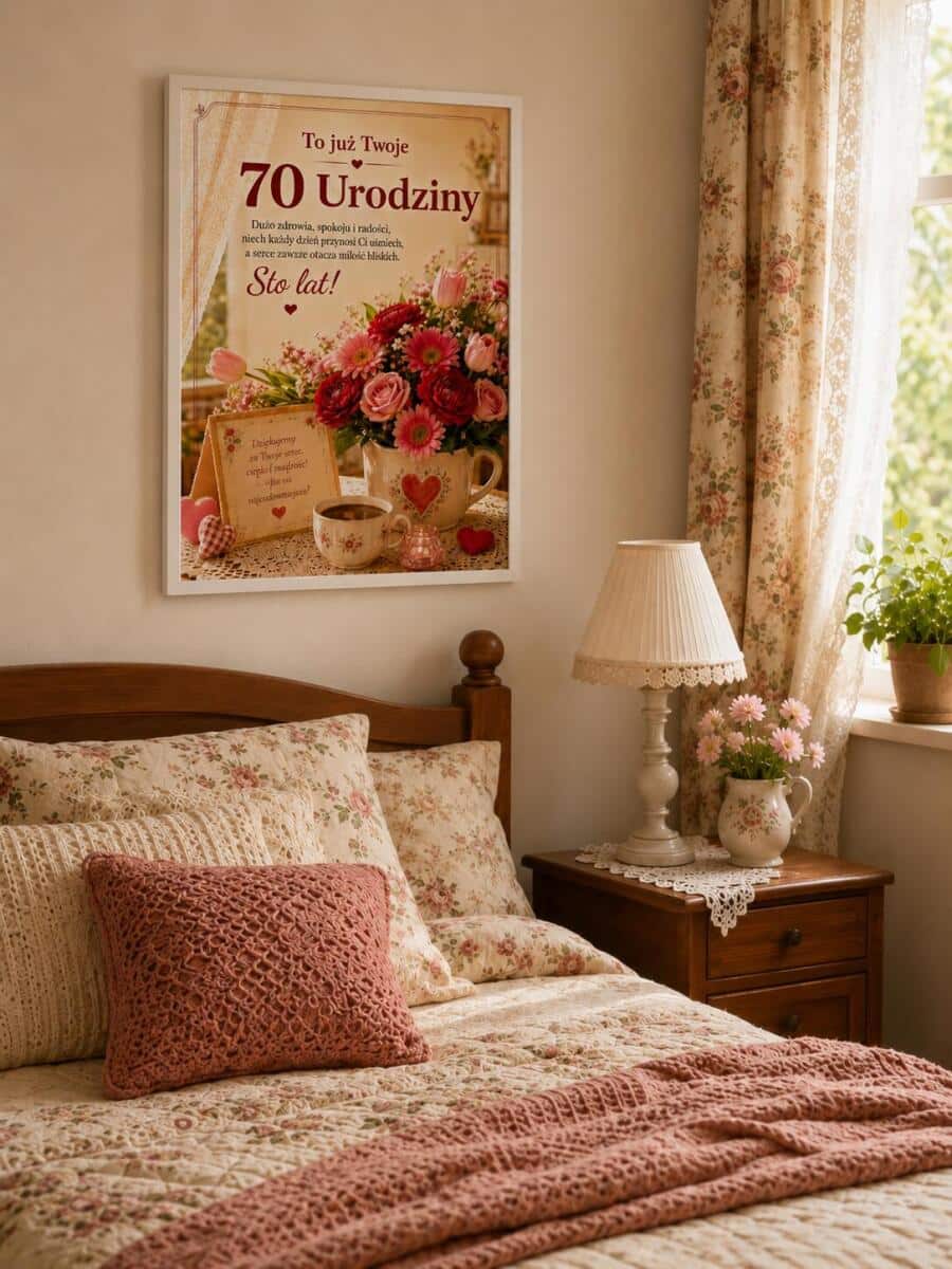 Plakat na 70 urodziny z życzeniami - Kwiaty | Prezent na 70-tkę 31016 - zdjęcie 4