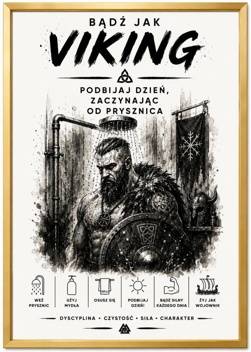 Plakat do Łazienki – Bądź Jak Viking i Podbijaj Dzień | Plakat Motywacyjny dla mężczyzny 76072 - zdjęcie 4