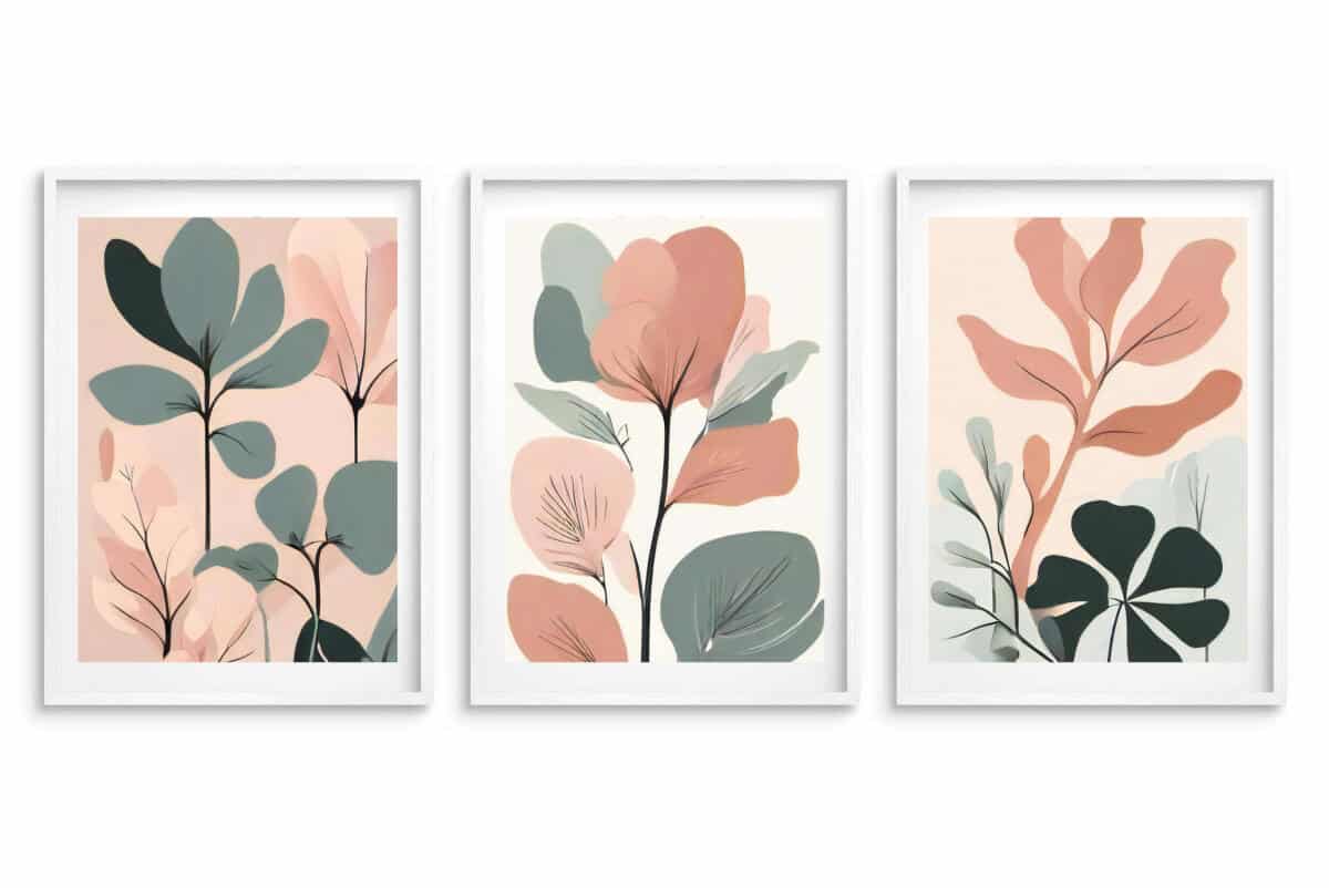 Zestaw 3 Plakatów Botanicznych Japandi | Pastelowe Liście Modern Organic do Salonu 42255 - zdjęcie 6
