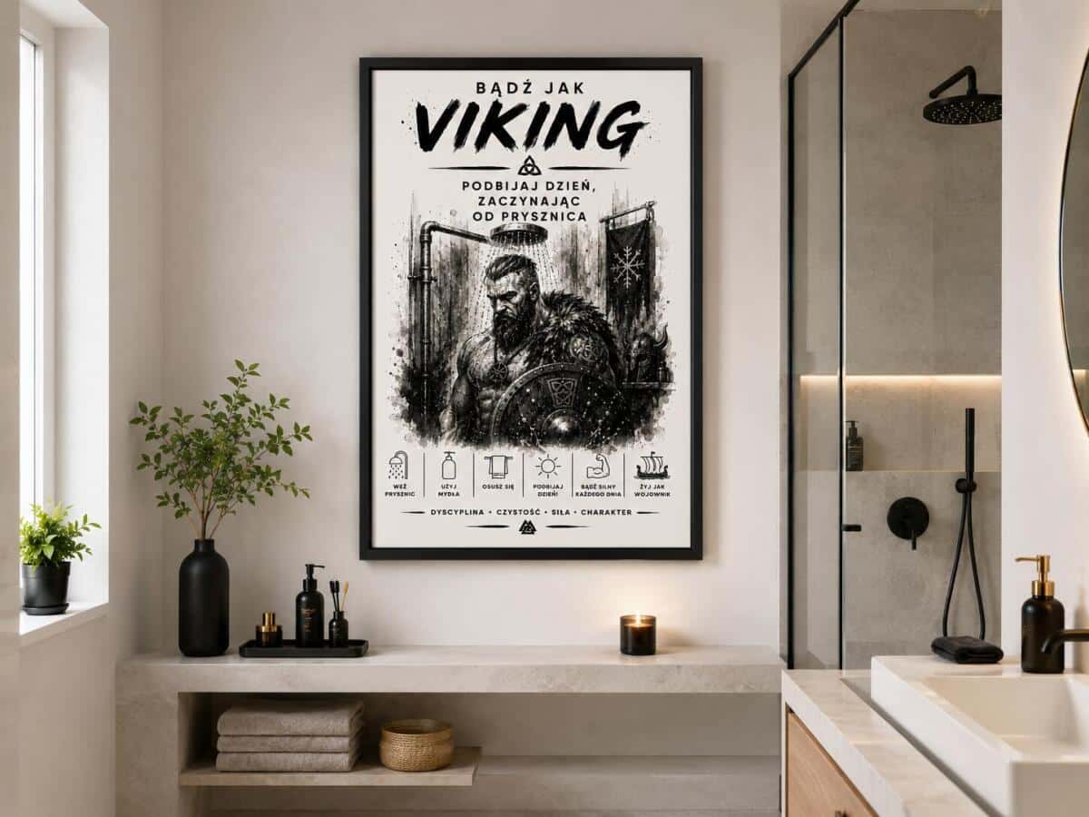 Plakat do Łazienki – Bądź Jak Viking i Podbijaj Dzień | Plakat Motywacyjny dla mężczyzny 76072 - zdjęcie 2