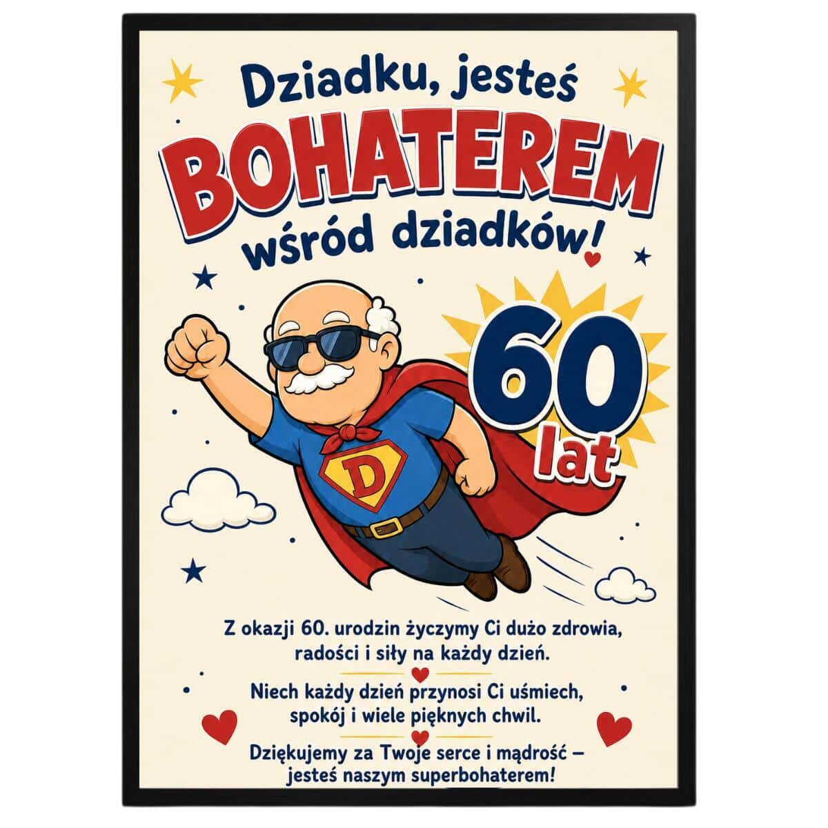 Plakat na 60-tkę dla dziadka - Super dziadek | Prezent na 60 urodziny z życzeniami 31020