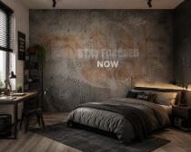 Fototapeta Beton Loft Stay Focused Now | Industrialna Tapeta Motywacyjna do sypialni, biura 76121 - miniaturka 1