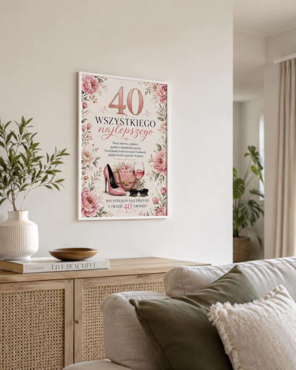 Plakat z życzeniami na 40 urodziny - Kwiaty | Pamiątka na 40-tkę dla kobiety 31027 - zdjęcie 5