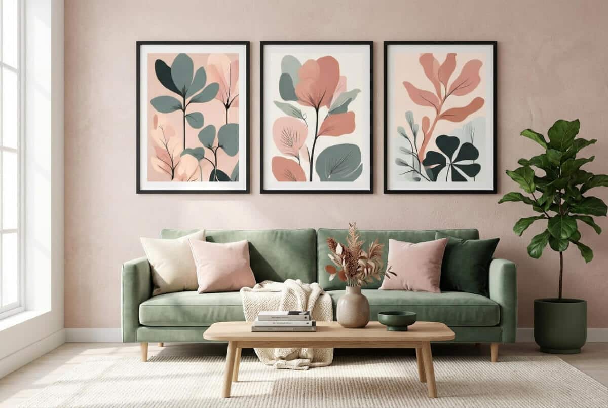 Zestaw 3 Plakatów Botanicznych Japandi | Pastelowe Liście Modern Organic do Salonu 42255 - zdjęcie 9