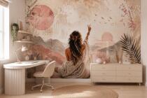 Pastelowa Fototapeta do pokoju nastolatki w odcieniach różu i beżu | Boho Aesthetic, Coachella Style 76062 - miniaturka 2