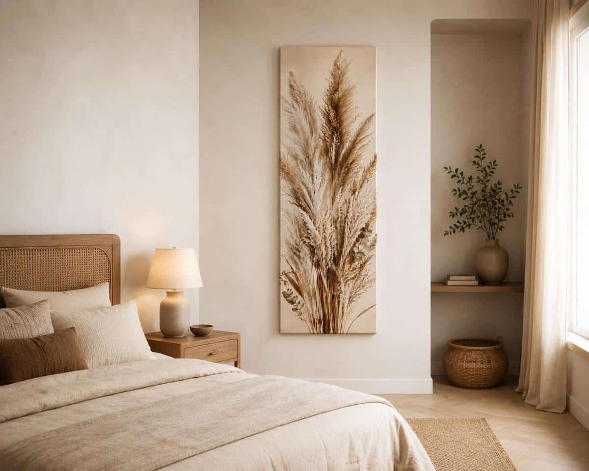 Obraz Boho z Trawami Pampasowymi | Modna dekoracja na ścianę w beżu i brązie 76054 - zdjęcie 4