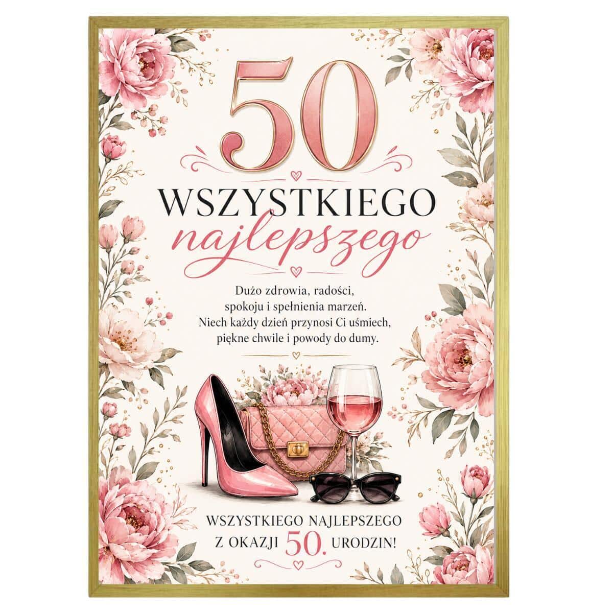 Plakat z życzeniami na 50 urodziny - Kwiaty | Pamiątka na 50-tkę dla kobiety 31024 - zdjęcie 6