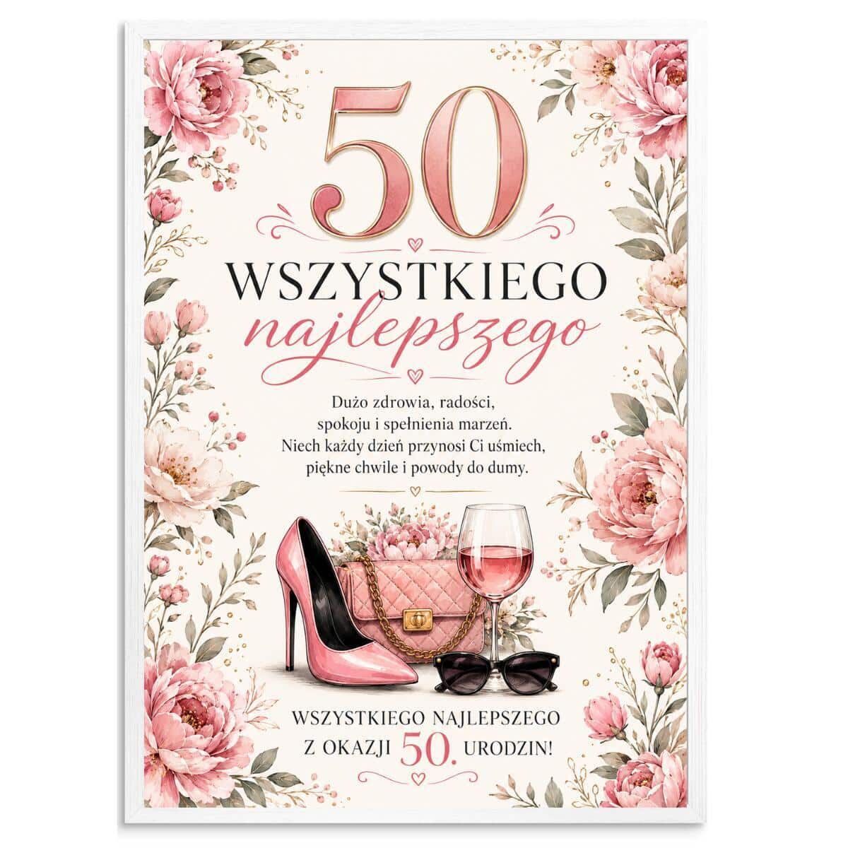 Plakat z życzeniami na 50 urodziny - Kwiaty | Pamiątka na 50-tkę dla kobiety 31024