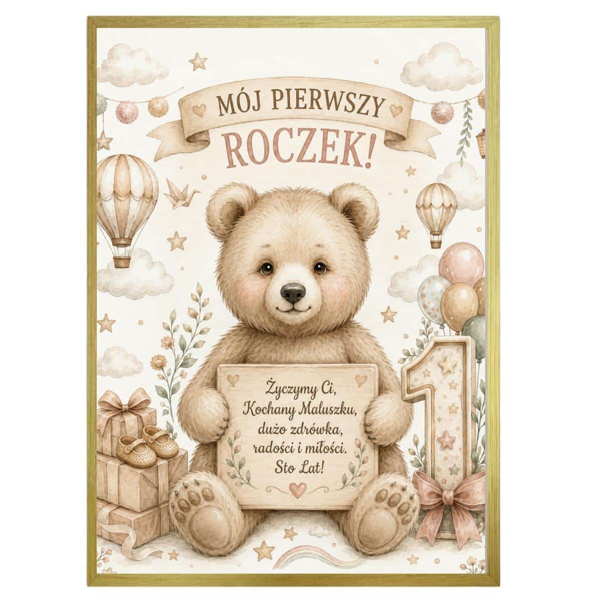 Plakat na roczek z misiem | Prezent dla dziecka na 1 urodziny  31008 - zdjęcie 5