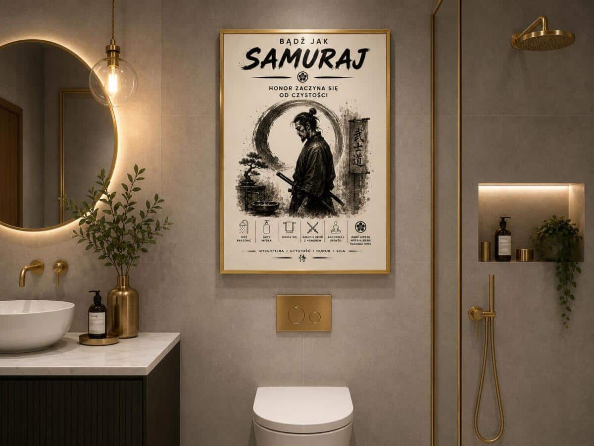 Śmieszny Plakat do Łazienki Samuraj – Honor Zaczyna Się od Czystości 76073 - zdjęcie 2
