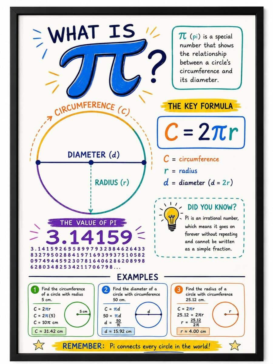 Plakat Matematyczny do szkoły, klasy- Liczba Pi π  | Infografika Nauka Matematyki 70132