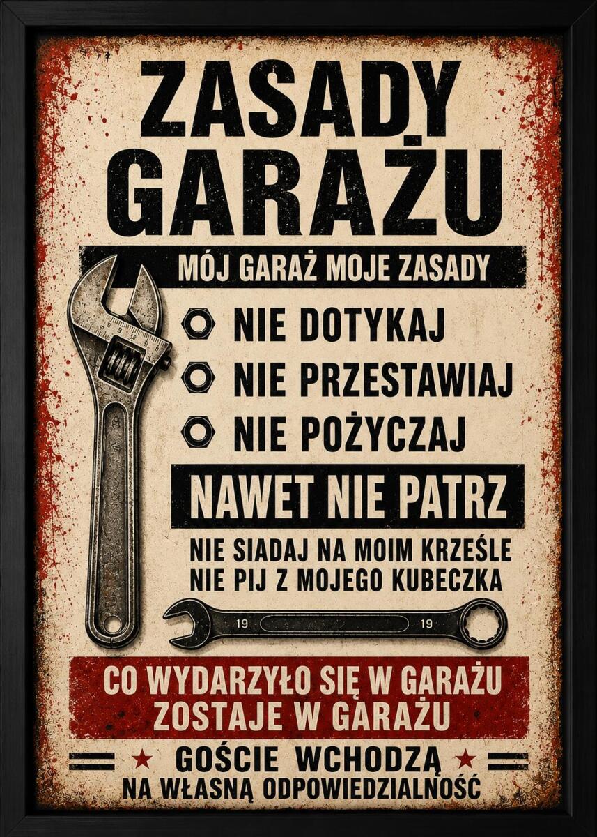 Zabawny Plakat do warsztatu | Obraz w stylu Vintage dla mężczyzny- Zasady garażu 76093