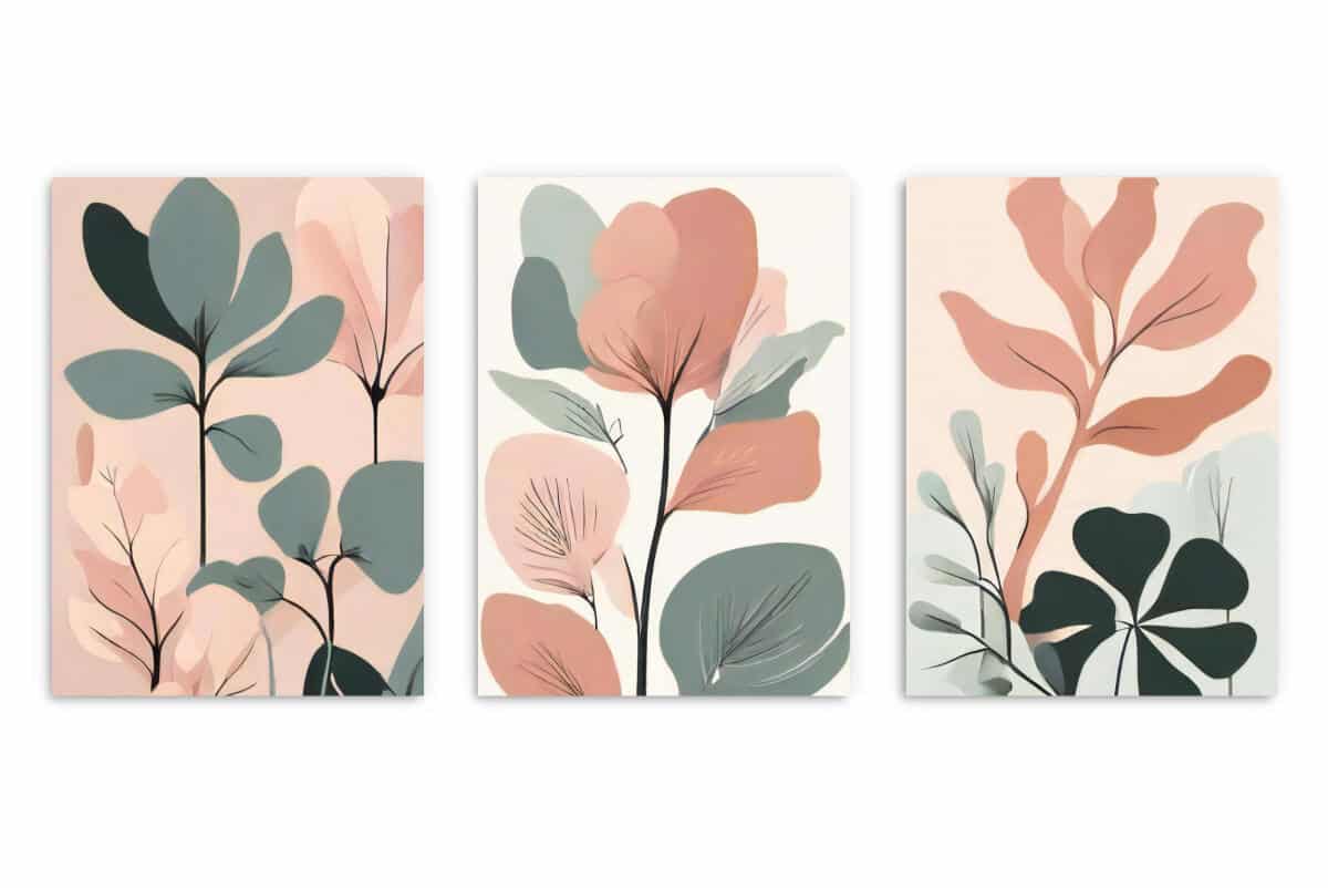 Zestaw 3 Plakatów Botanicznych Japandi | Pastelowe Liście Modern Organic do Salonu 42255 - zdjęcie 8