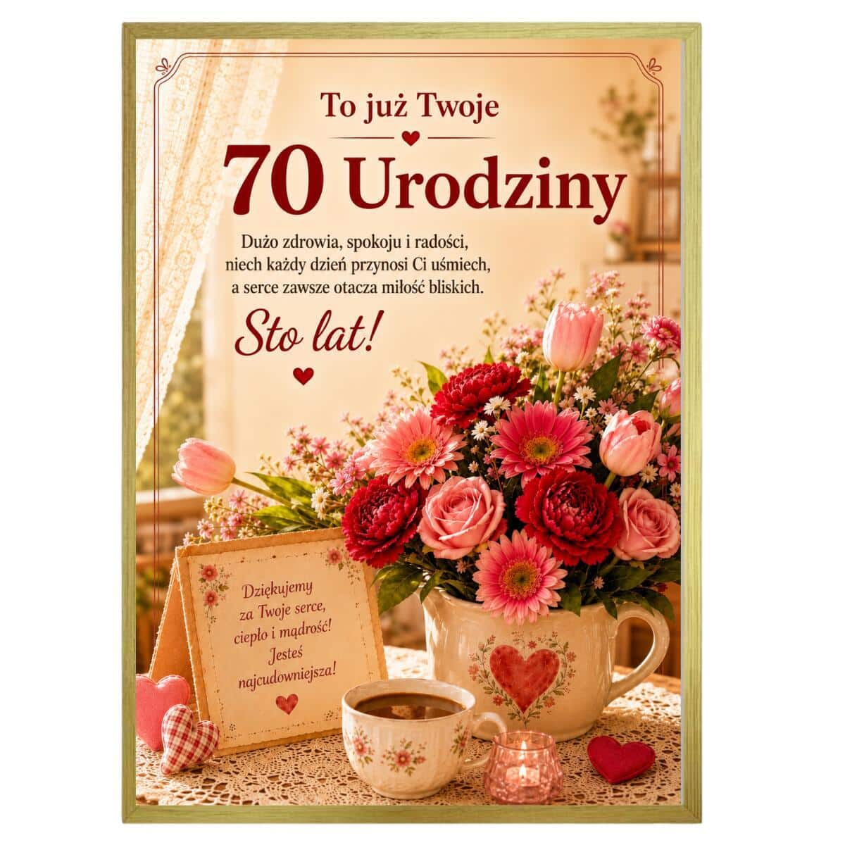 Plakat na 70 urodziny z życzeniami - Kwiaty | Prezent na 70-tkę 31016 - zdjęcie 6