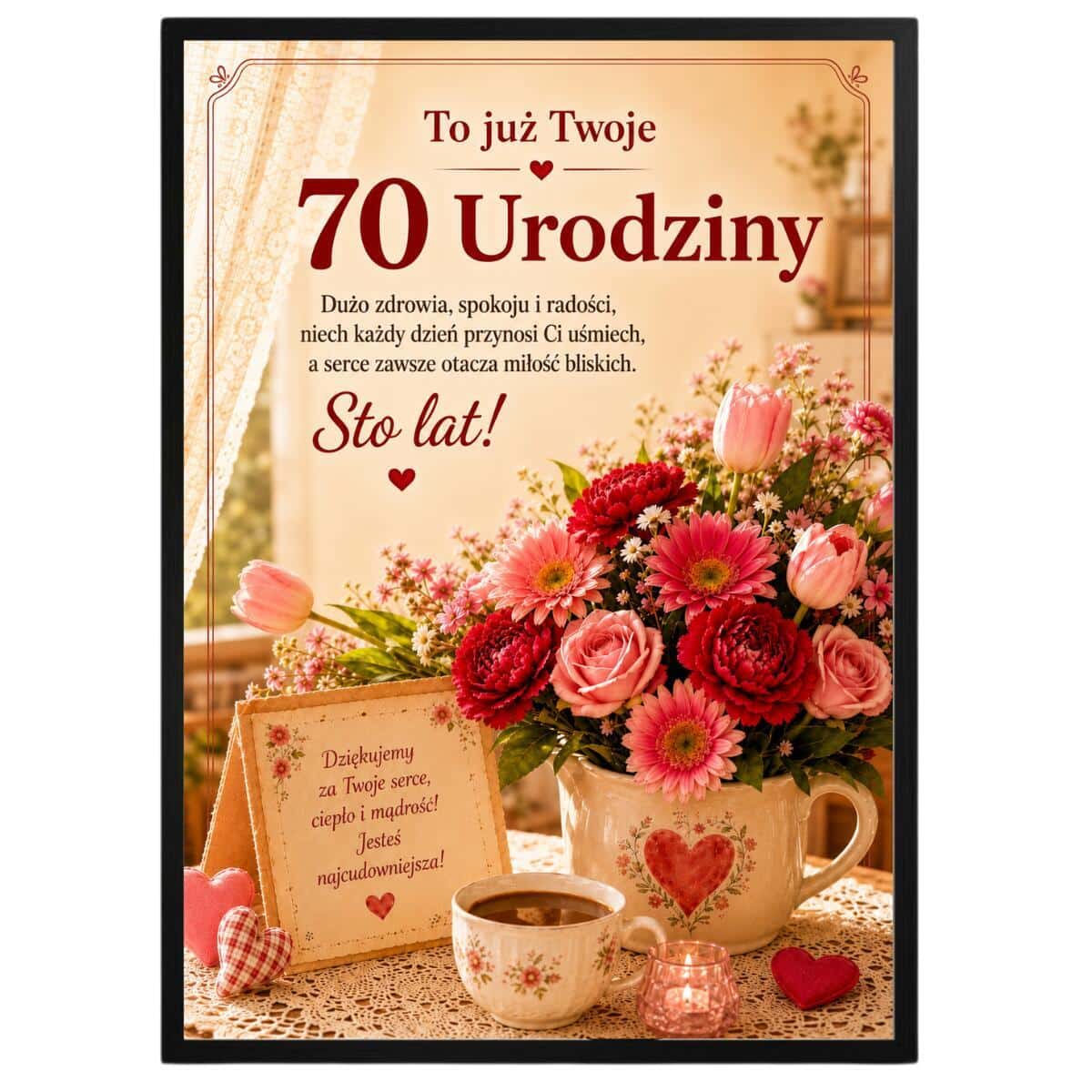 Plakat na 70 urodziny z życzeniami - Kwiaty | Prezent na 70-tkę 31016 - zdjęcie 5