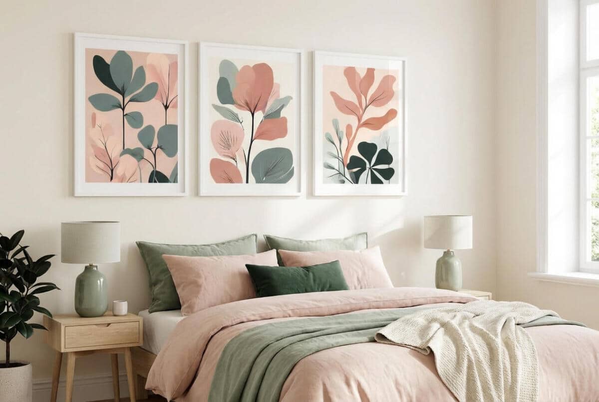 Zestaw 3 Plakatów Botanicznych Japandi | Pastelowe Liście Modern Organic do Salonu 42255 - zdjęcie 10