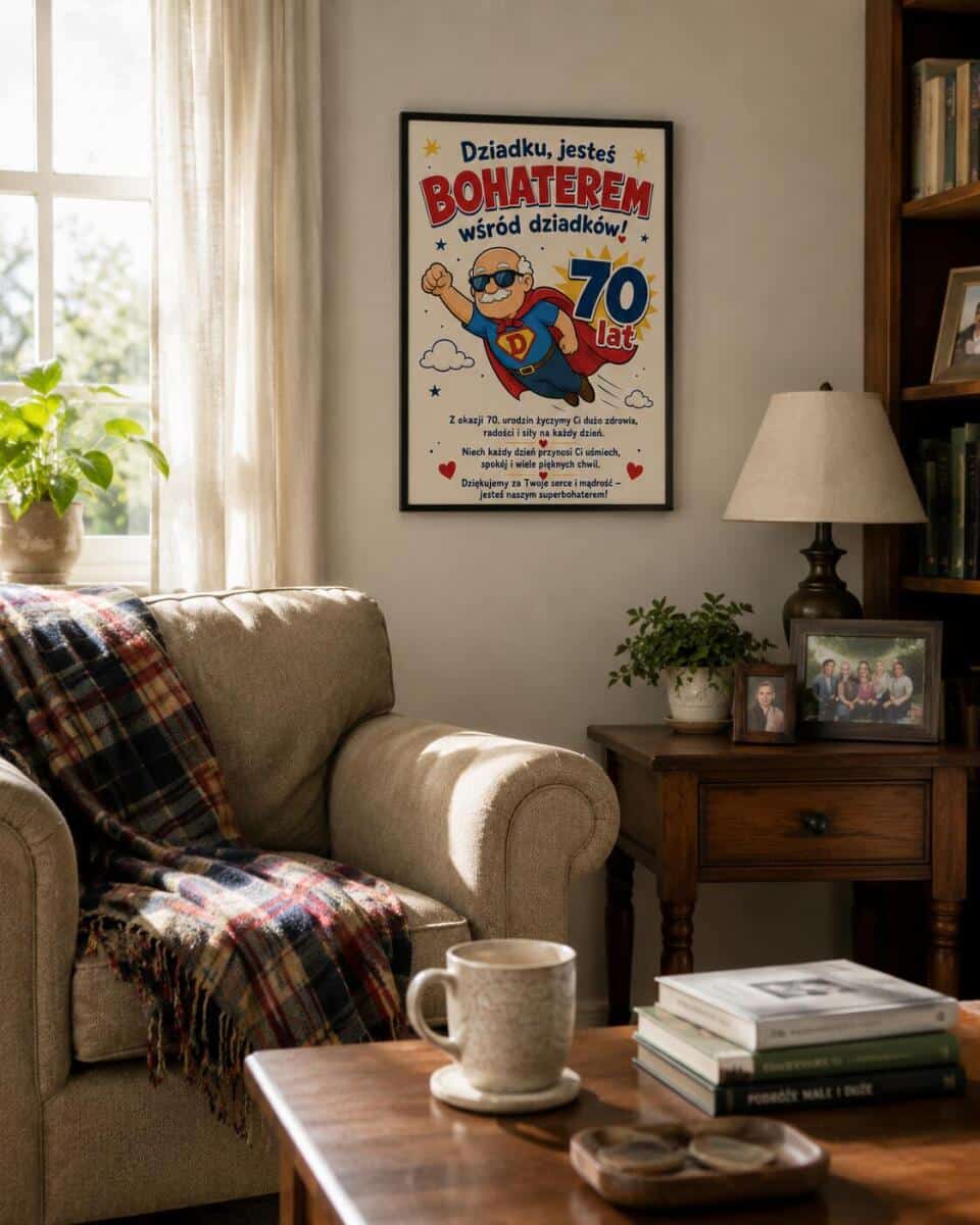 Plakat na 70-tkę dla dziadka - Super dziadek | Prezent na 70 urodziny z życzeniami 31018 - zdjęcie 4