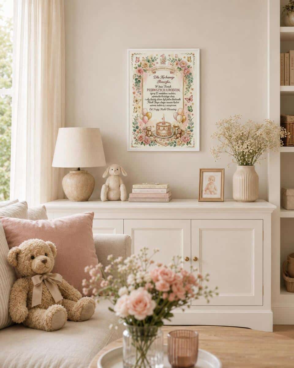 Plakat na 1 urodziny dziecka | Życzenia na roczek od chrzestnej  31009 - zdjęcie 3