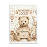 Plakat na roczek z misiem | Prezent dla dziecka na 1 urodziny  31008 - miniaturka 1