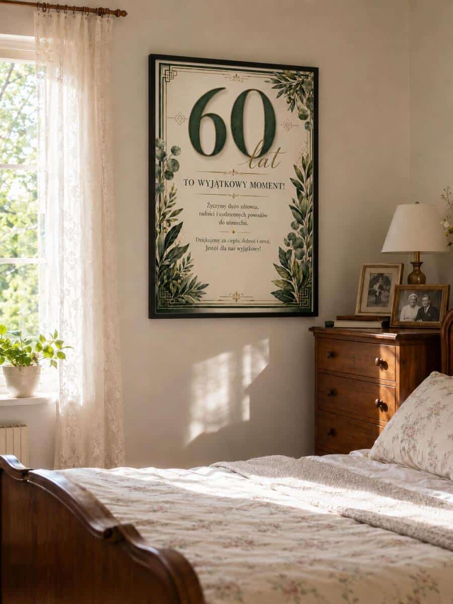 Plakat na 60-tkę dla mężczyzny - Eleganckie życzenia | Prezent na 60 urodziny 31023 - zdjęcie 3