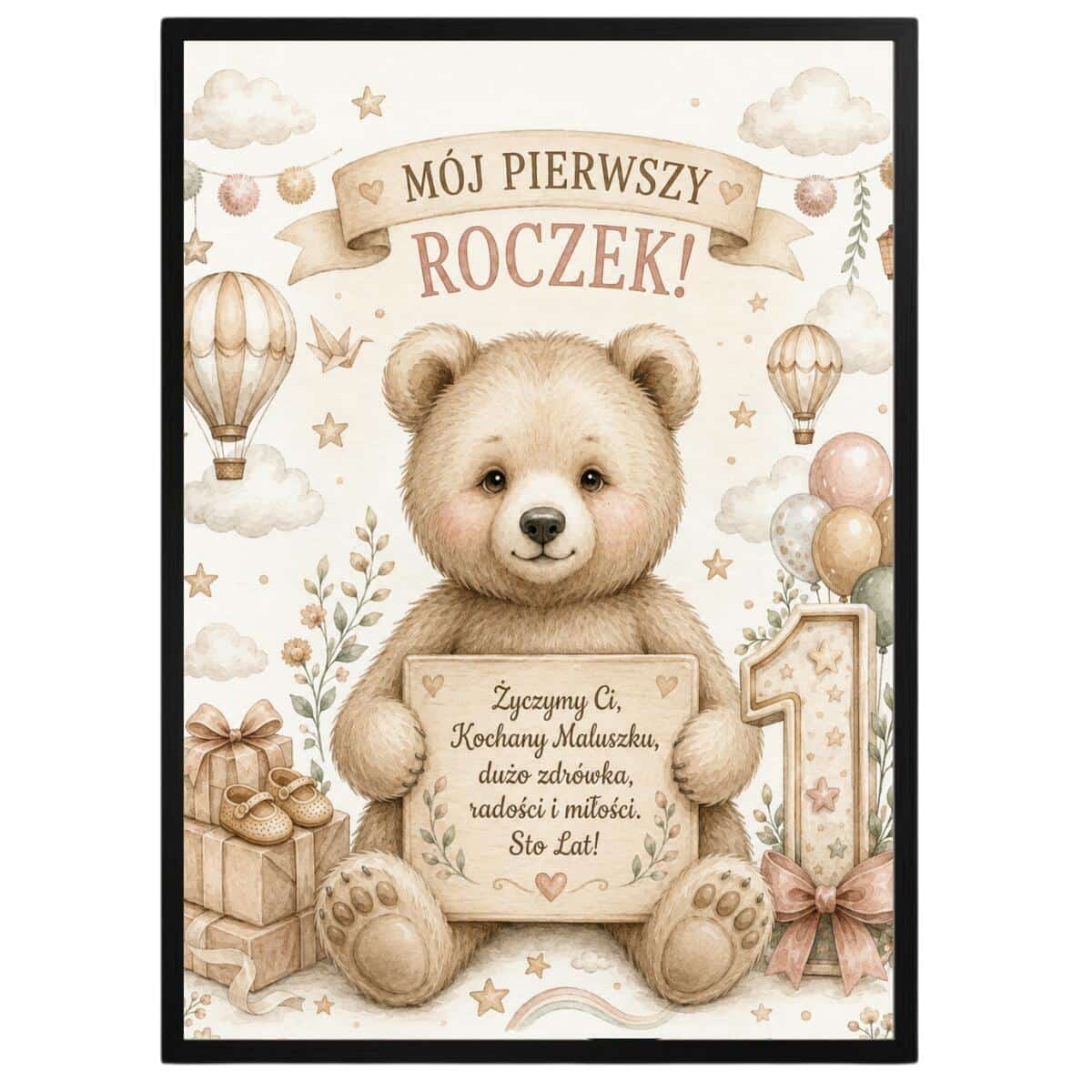 Plakat na roczek z misiem | Prezent dla dziecka na 1 urodziny  31008 - zdjęcie 6