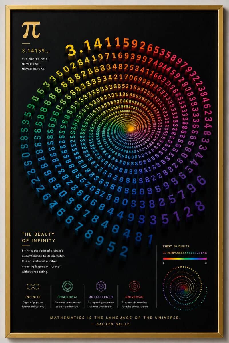 Plakat Naukowy Matematyka – Kolorowa Spirala Liczba Pi π | Plakat do biura, pokoju młodzieżowego 70131
